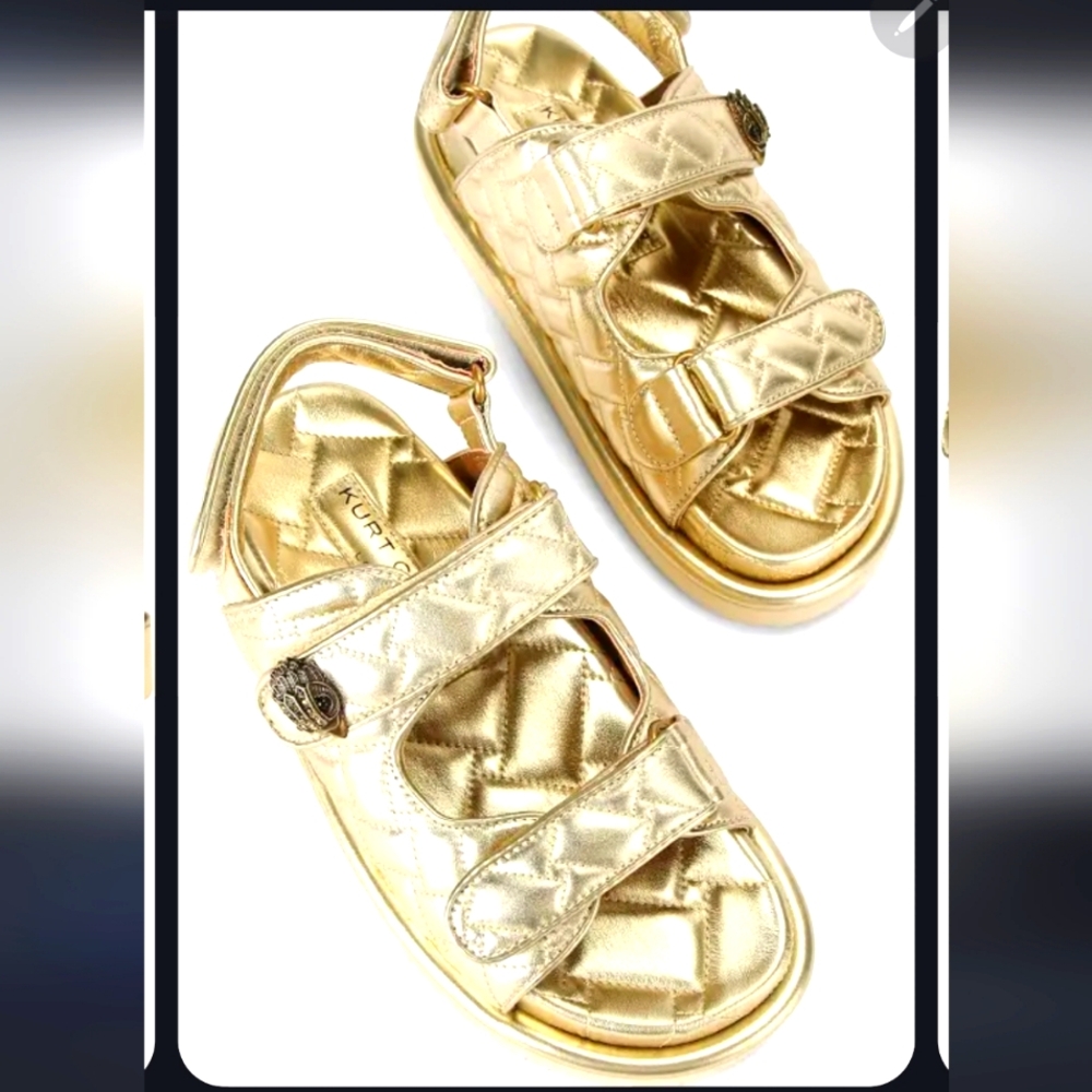 Kurt Geiger London Women's Orson Quilted Leather Platform Sandals size 10 gold